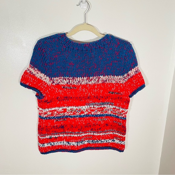 Tory Burch Brilliant Red Mouline Knit Sweater Coastal Preppy Nautical Size Small - Picture 8 of 8